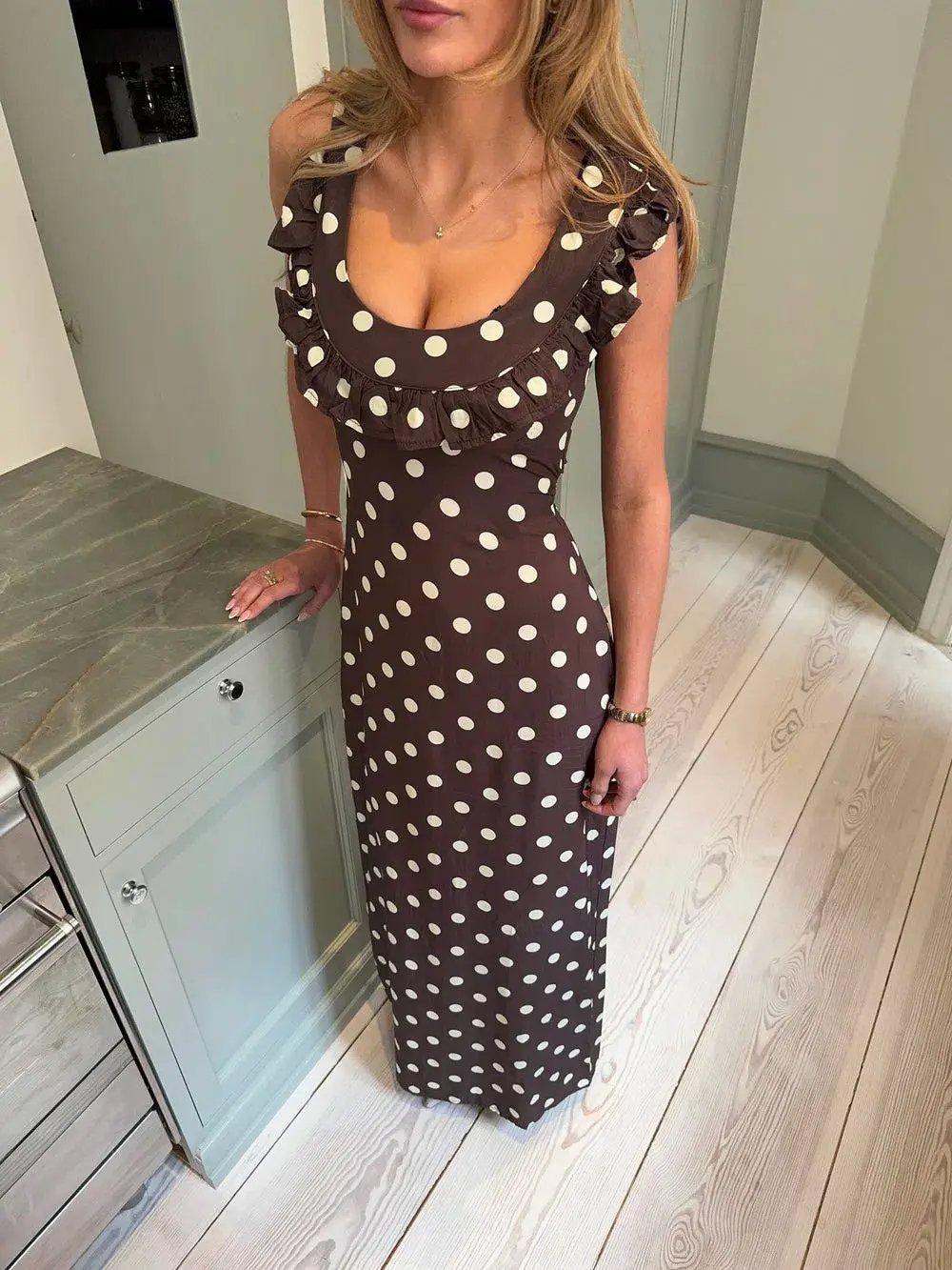 Design By Si Luna Maxi Dress With Polka Dots Brown/Yellow Size S / AU 8 photo 3