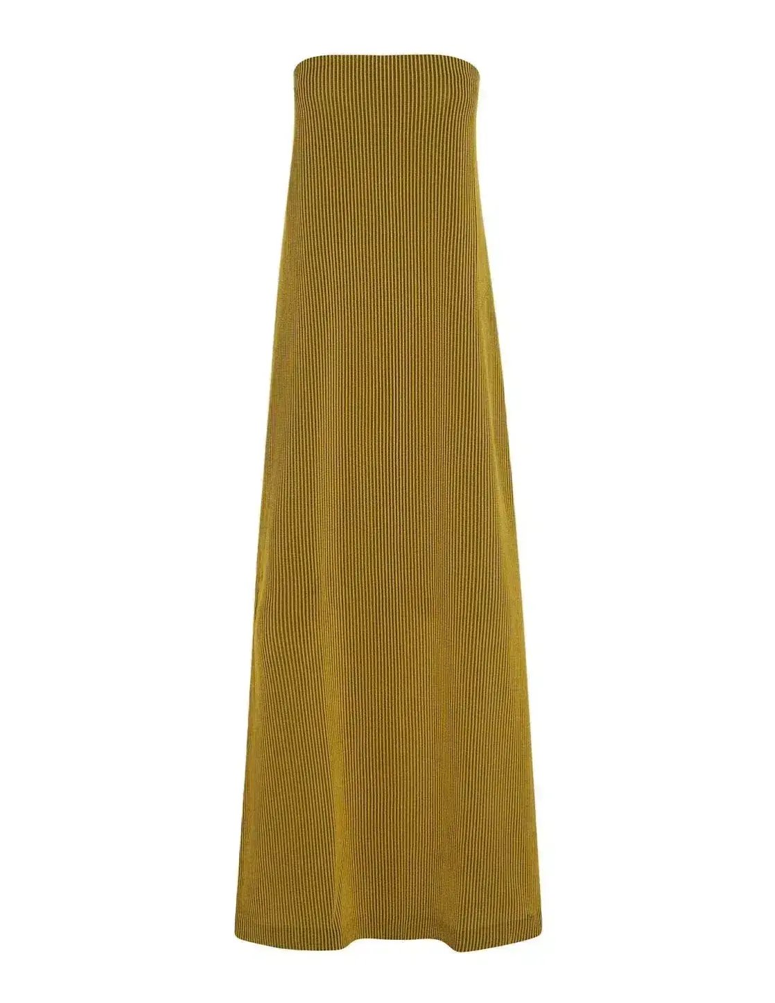 Camilla and Marc Izaro Strapless Maxi Column Dress in Brown/Gold Stripe Size 12 photo 5