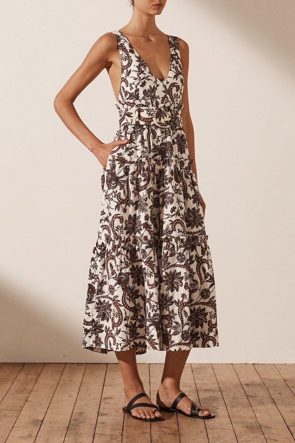 Shona Joy Dahlia Linen Tiered Midi Dress Floral photo 4