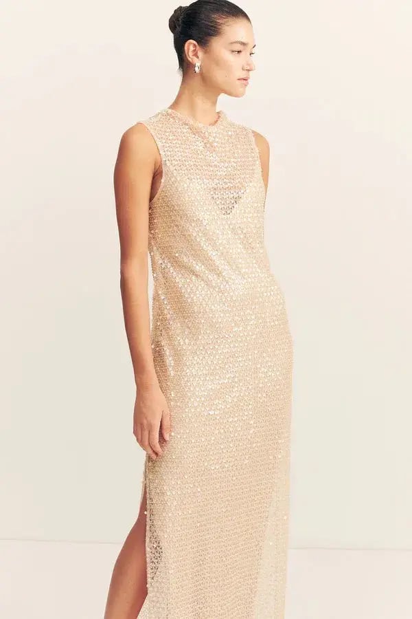 Shona Joy Everly High Neck Sleeveless Maxi Dress Macadamia Size 10 photo 2