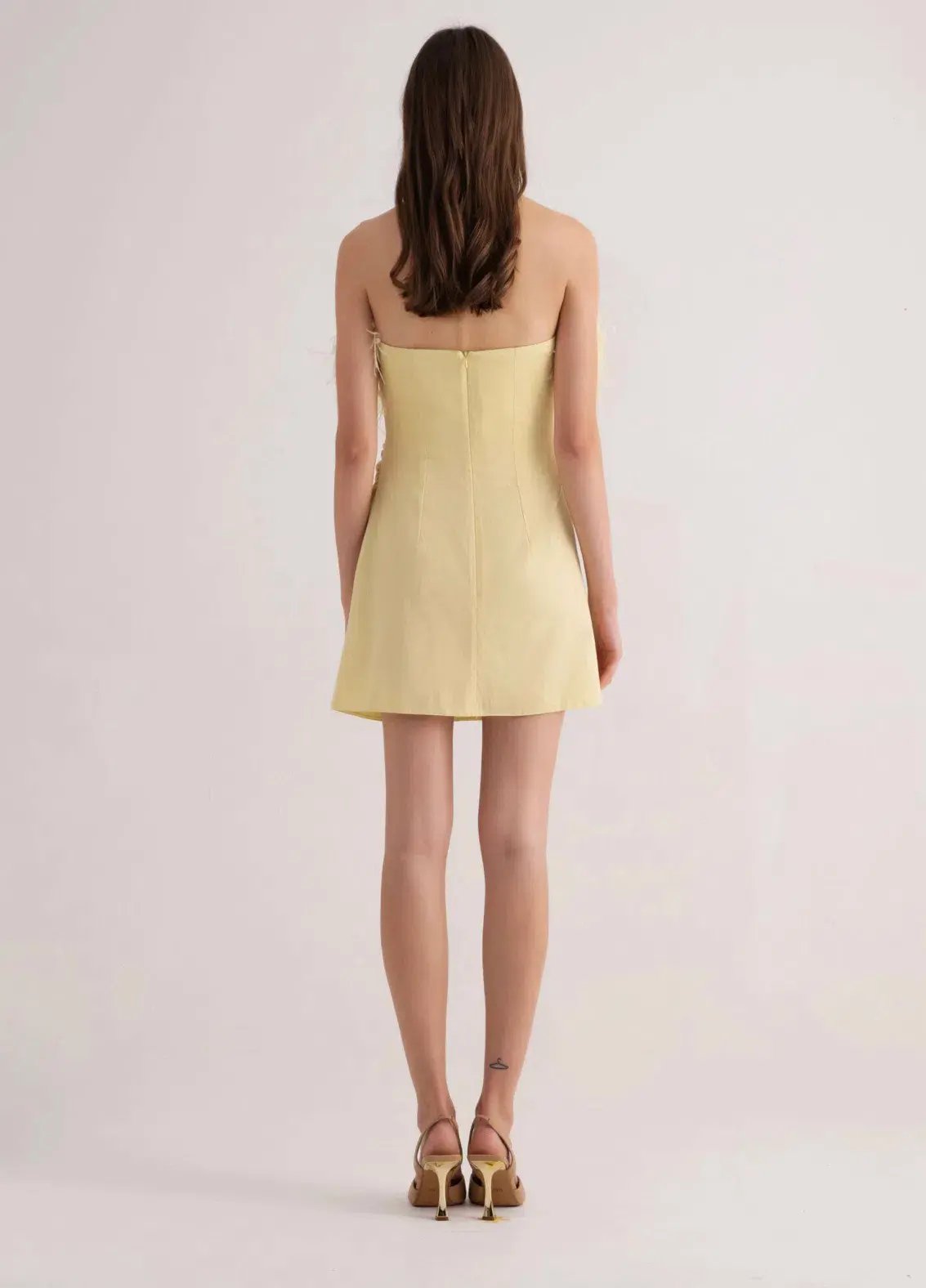 F.ILKK Feather Mini Dress Yellow Size 8 photo 2