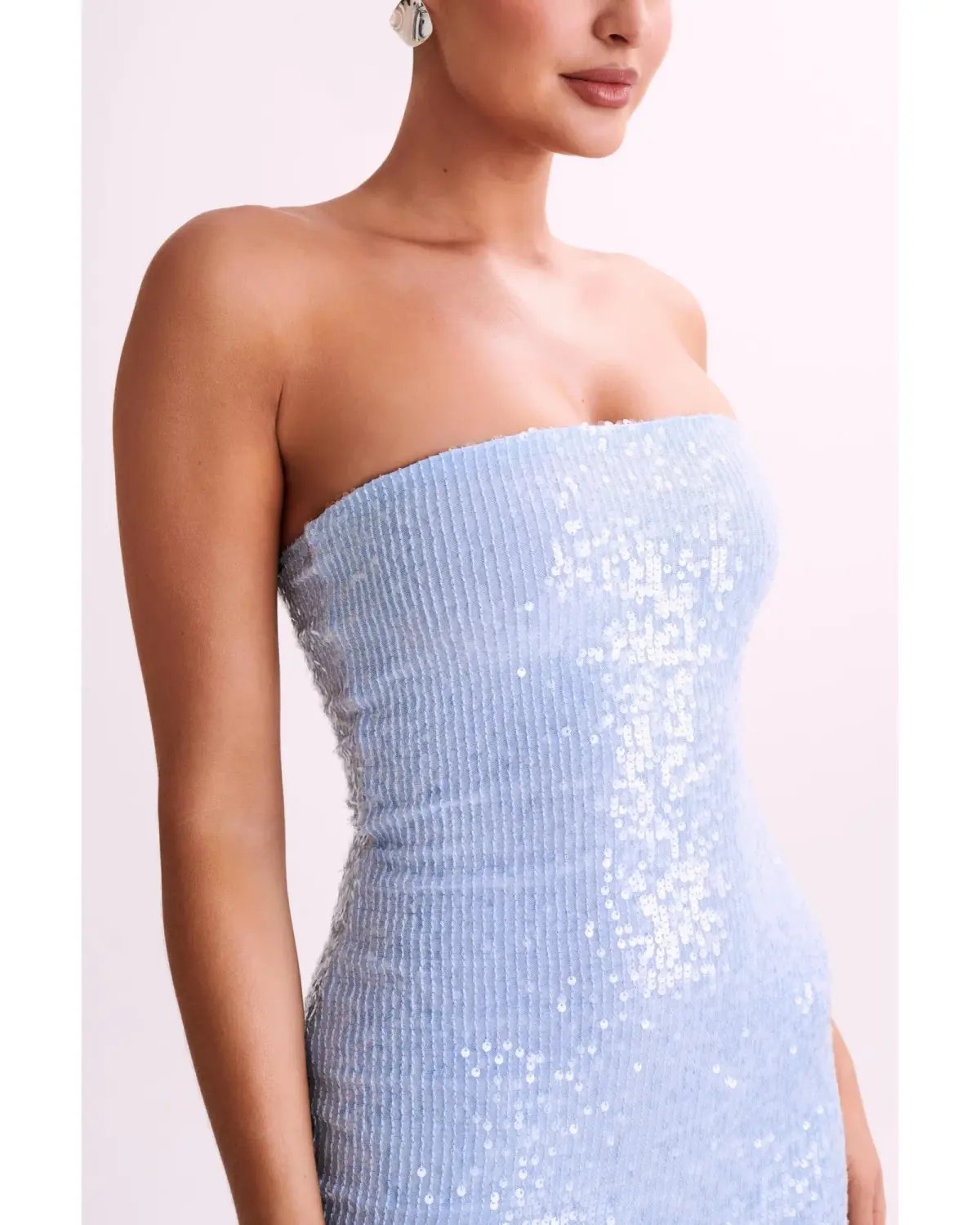Meshki Nevada Strapless Sequin Midi Dress Ice Blue Size AU 6 photo 2