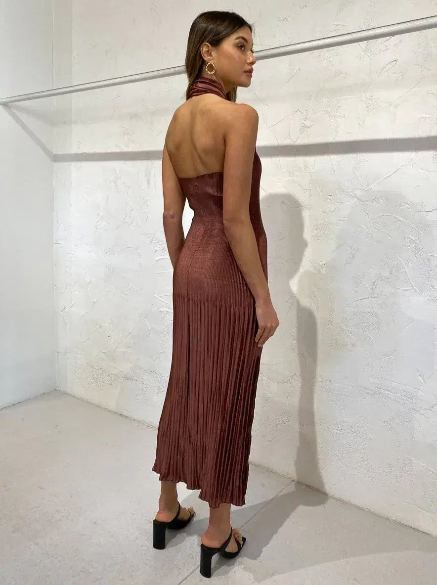 Lidee Soiree Halter Midi Dress in Brown Size 8 photo 7