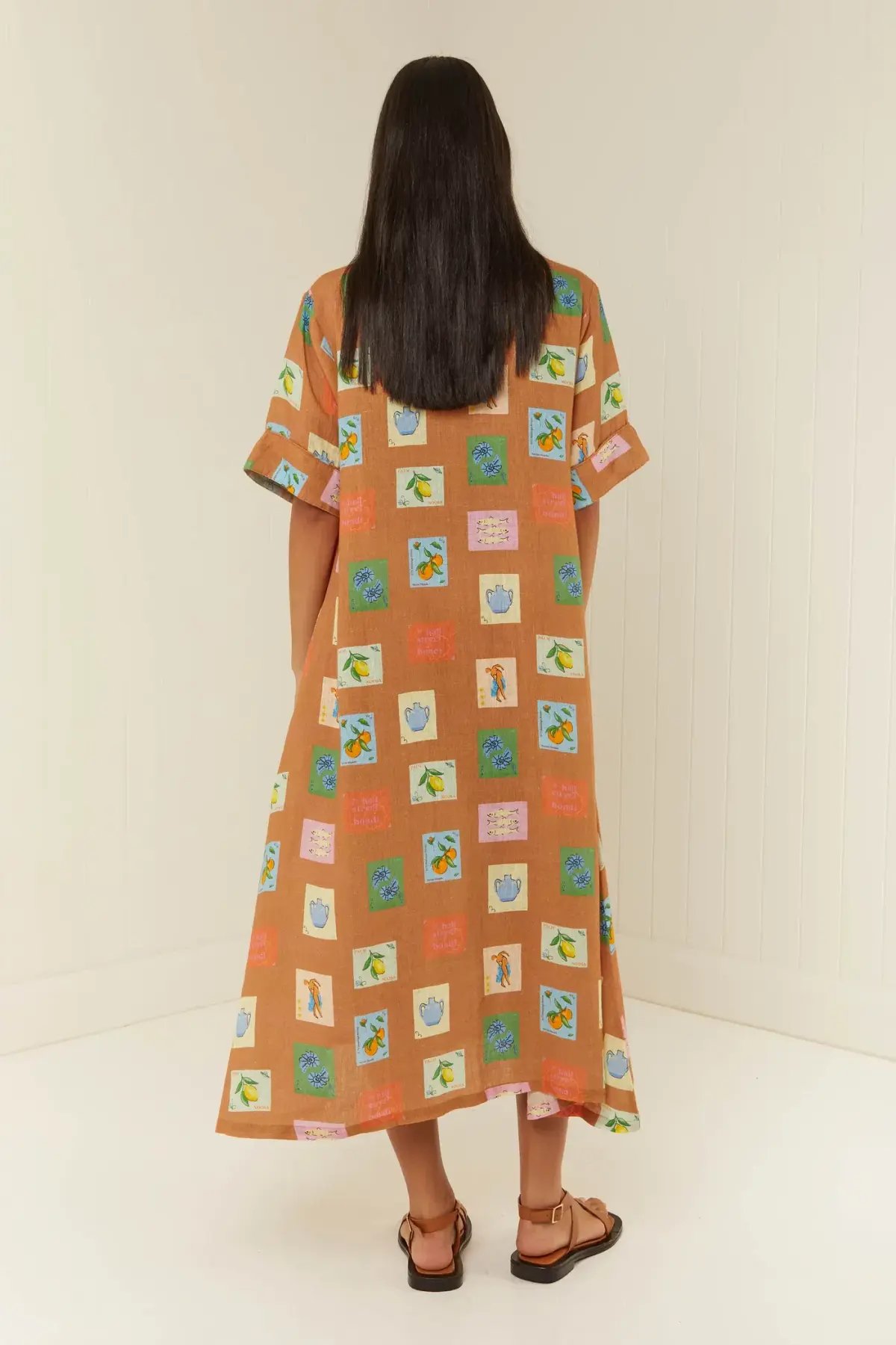 Palm Noosa Souvenir Shirt Midi Dress Brown Emblem Size 14 photo 6
