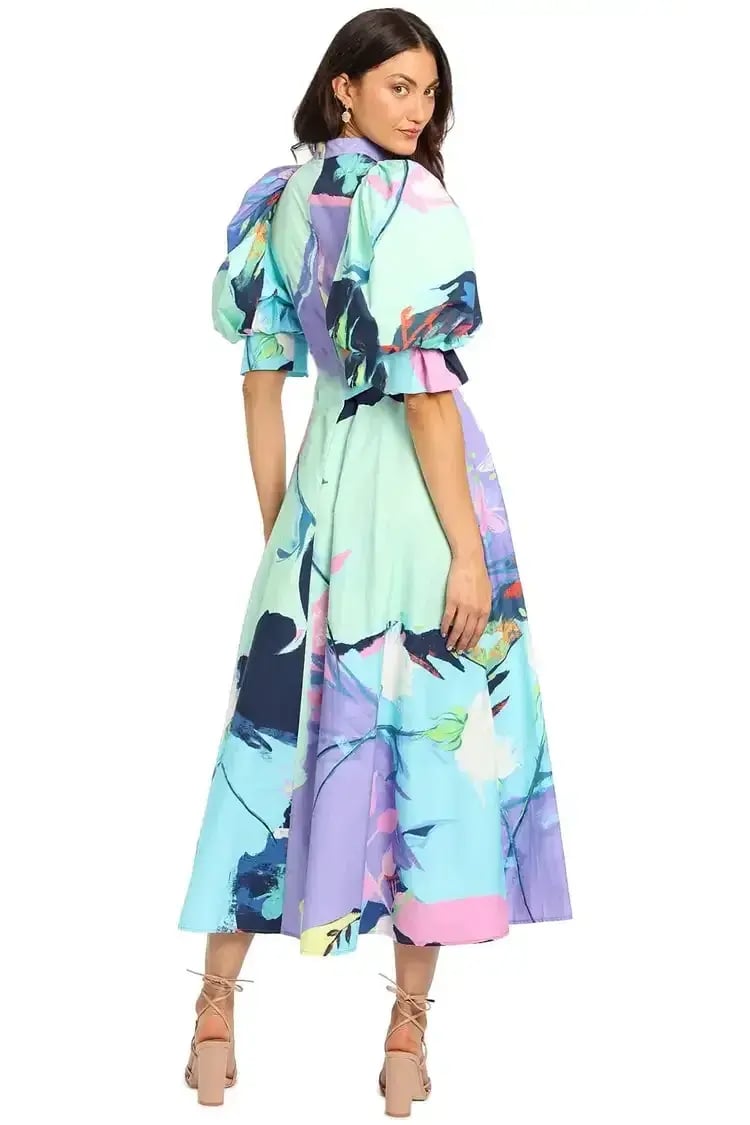 Leo Lin Illusory Cotton Dress Multi Print Size 14 photo 2