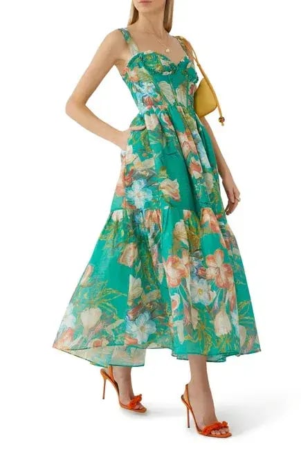 Leo Lin Rose Bustier Midi Dress In Opulent Print in Verdant Size 6 photo 2