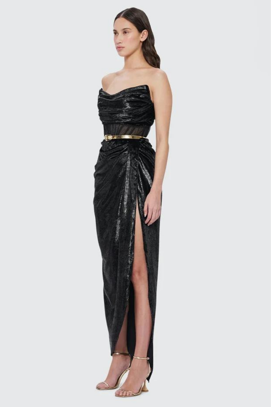 Leo Lin Madelyn Velvet Draped Split Dress photo 3