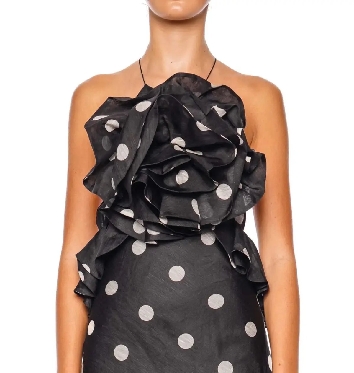 Zimmermann Crush Ruffle Halter Maxi Dress in Black/Cream Dot Size 0 / AU 8 photo 3