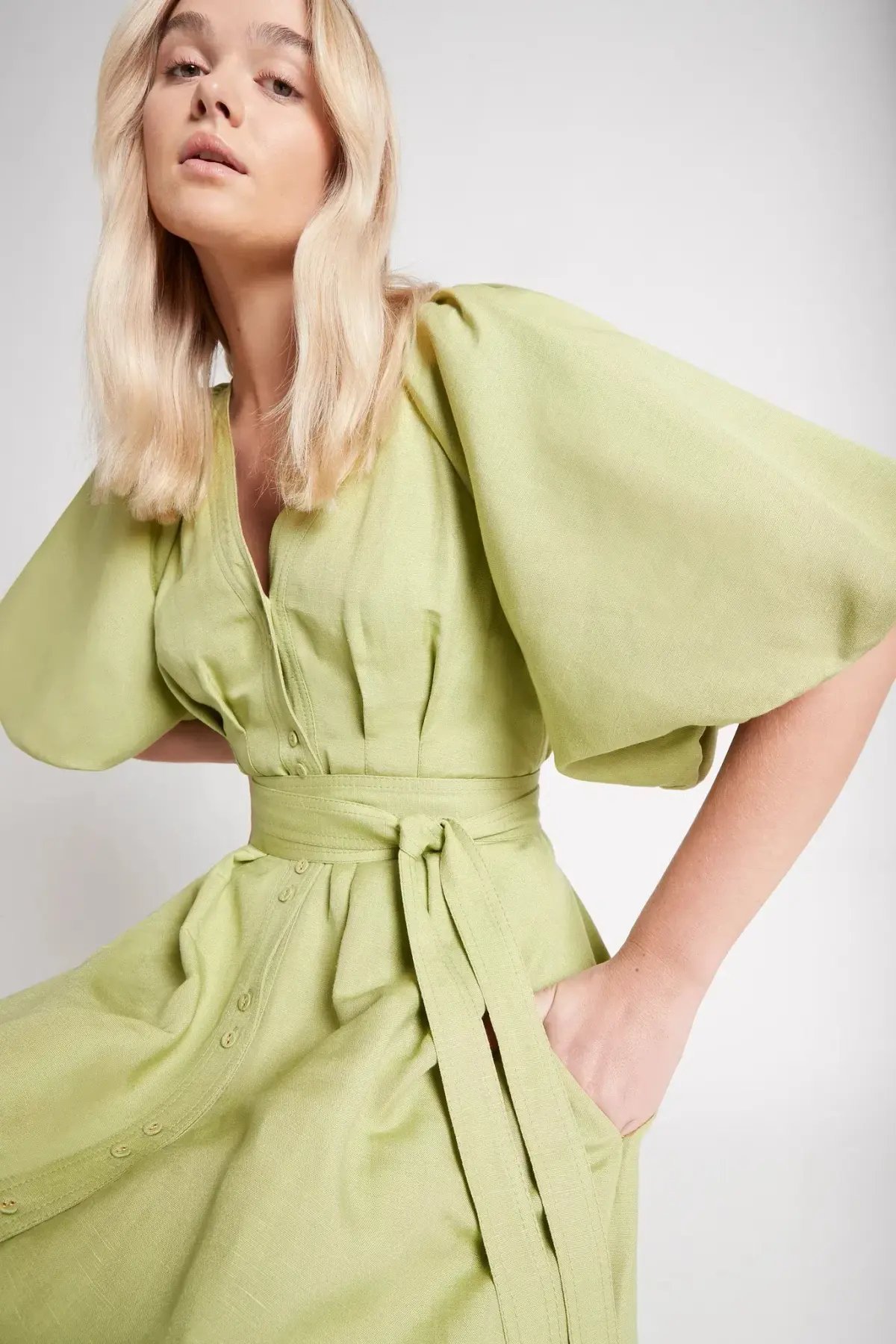 Aje Evermore Midi Dress Bayleaf Green Size 8 photo 4