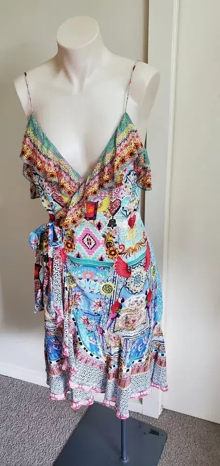 Camilla Silk Wrap Mini Dress size XS 8 AU sleeveless Close To My Heart Frill photo 6