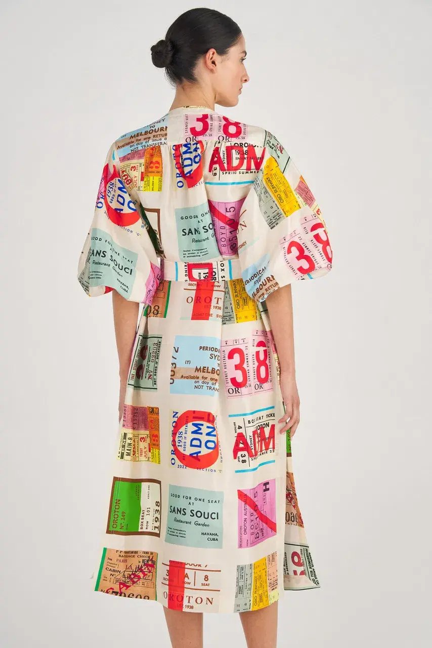 Oroton Ticket Print Shirt Midi Dress Multi Print Size 16 photo 3