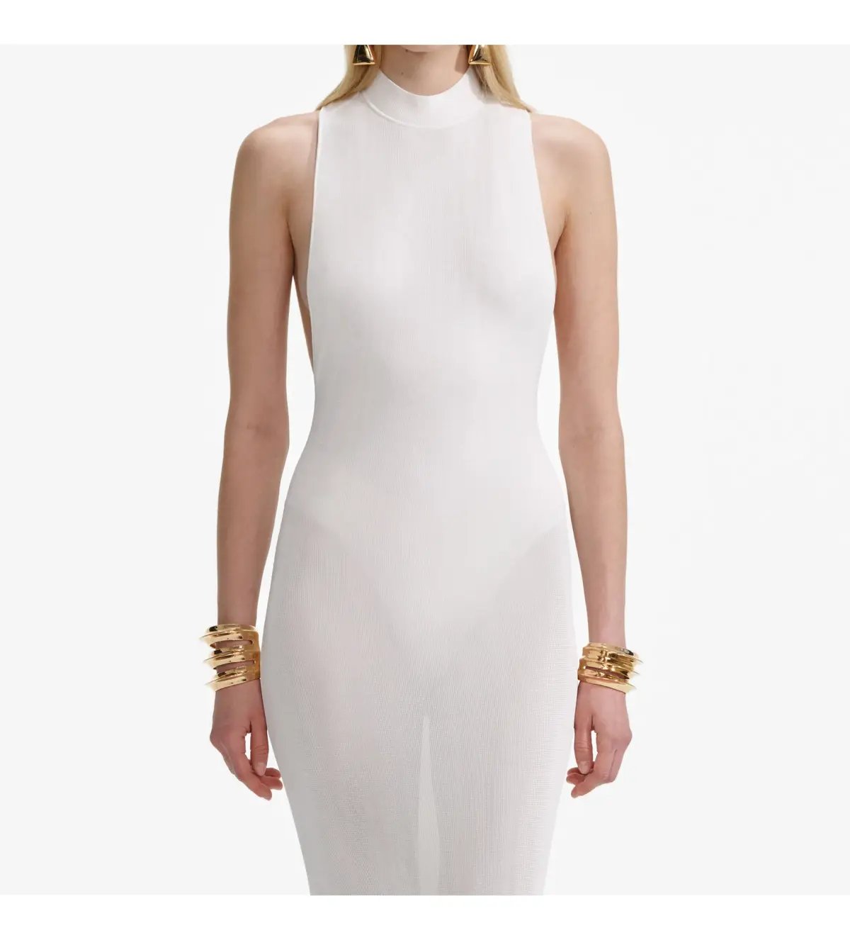 Selft Portrait Racer Back Viscose Knit  in White Maxi Dress Size 6 photo 4