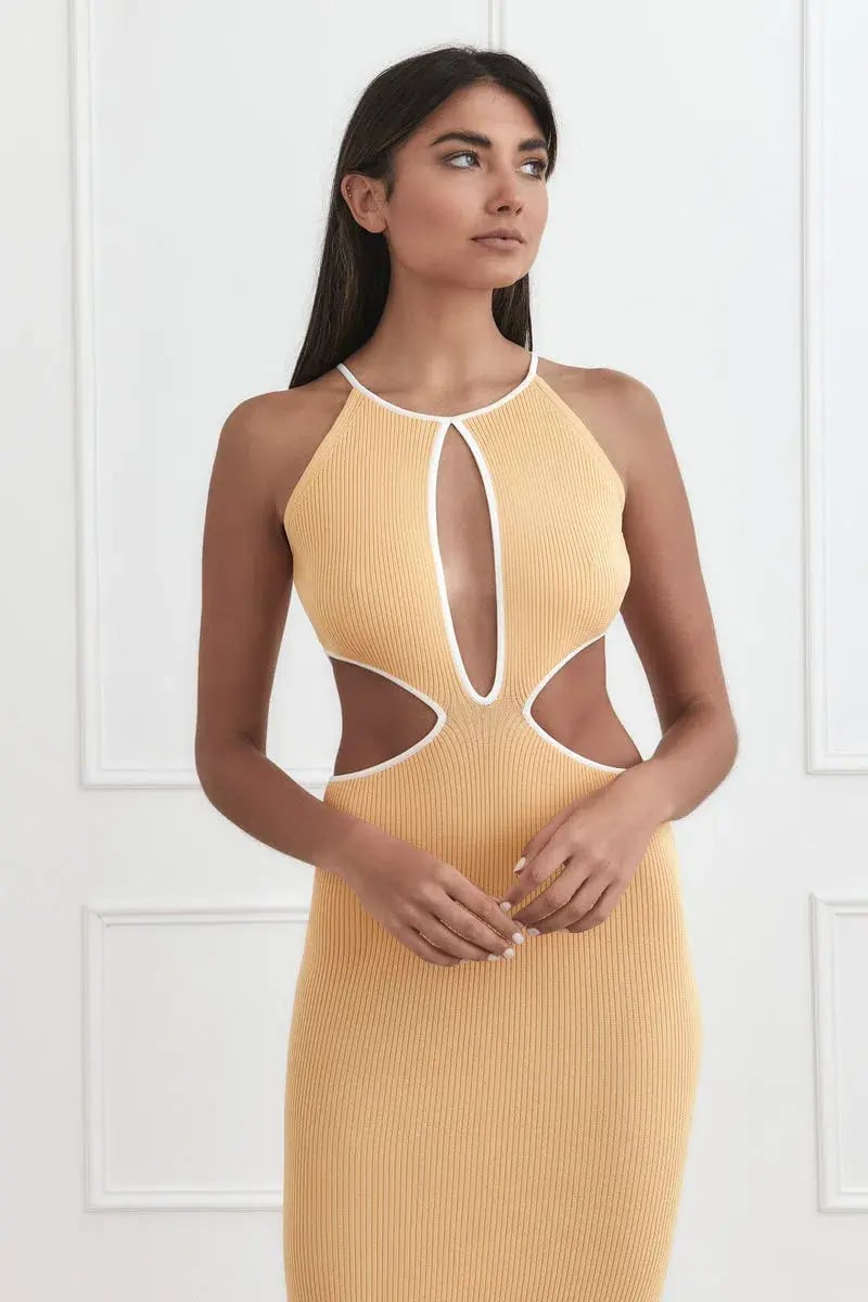 San Sloane Adrian Rib Midi Dress Yellow Size 8 photo 4