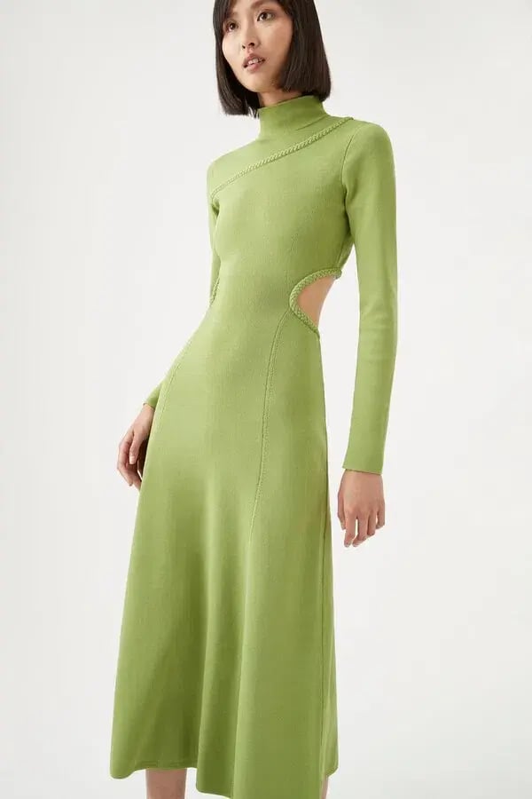 Aje Amelie Braided Cut Out Knit Dress Green Size L/ AU 12 photo 2