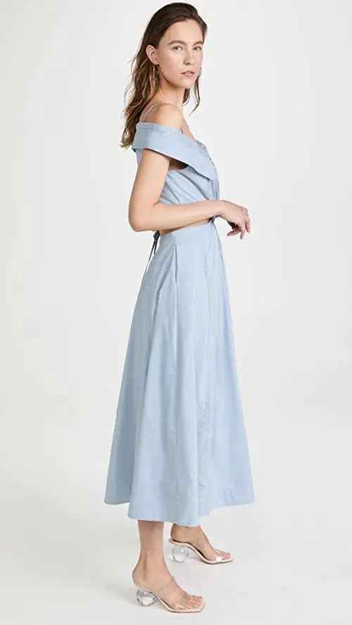 Jonathan Simkhai Ansley Cotton Poplin Midi Dress Cove Size L / Au 12-14 photo 4