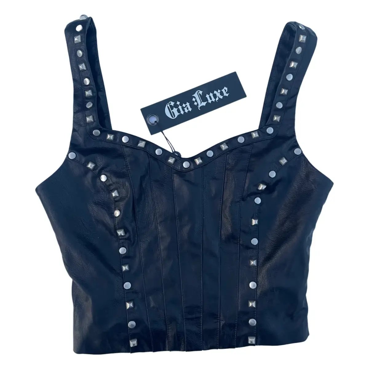 I.AM.GIA Luther Black Faux Leather Studded Corset Crop Top Size XS/Au 6 photo 5