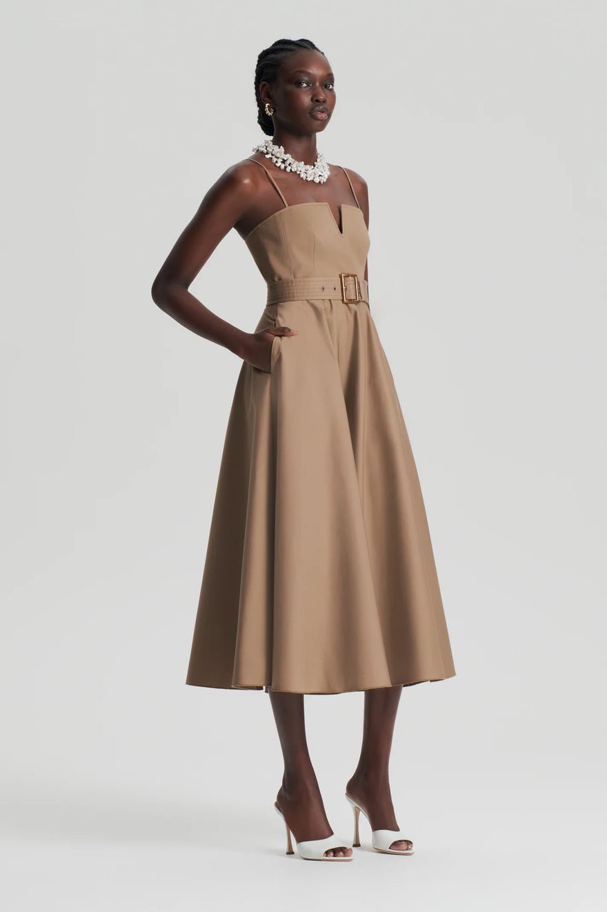 Scanlan Theodore Sateen Resin Trim Dress - Dark Camel photo 3