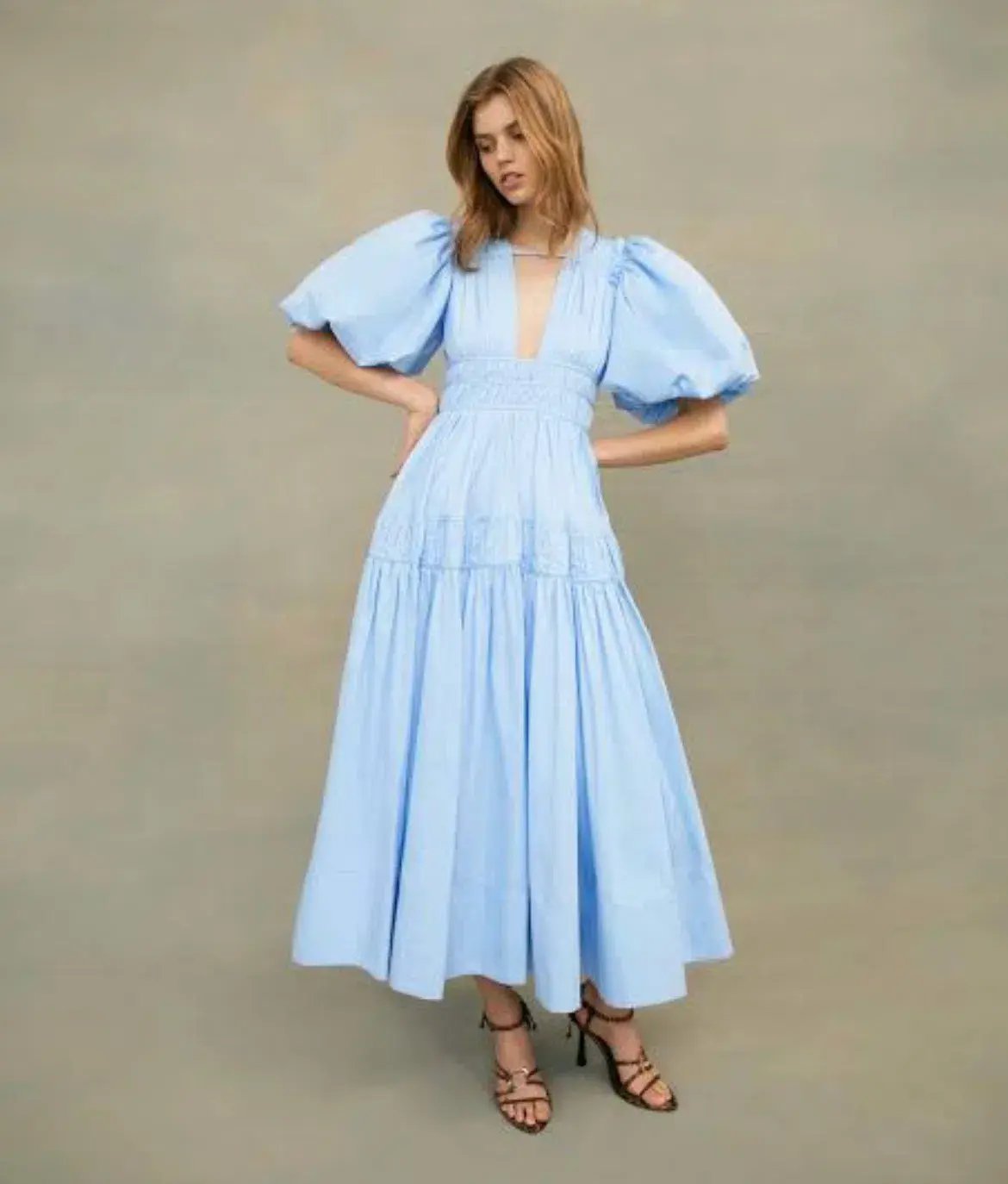 Aje Fallingwater Gathered Midi Dress Blue Size 10 photo 3
