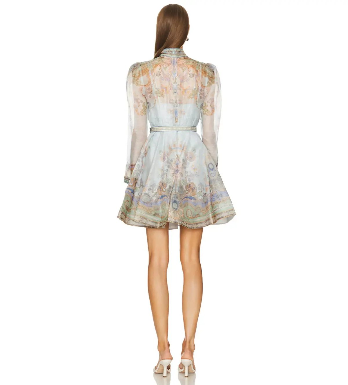 Zimmermann Eden Belted Mini Dress Blue Paisley Size 0 / AU 8 photo 3