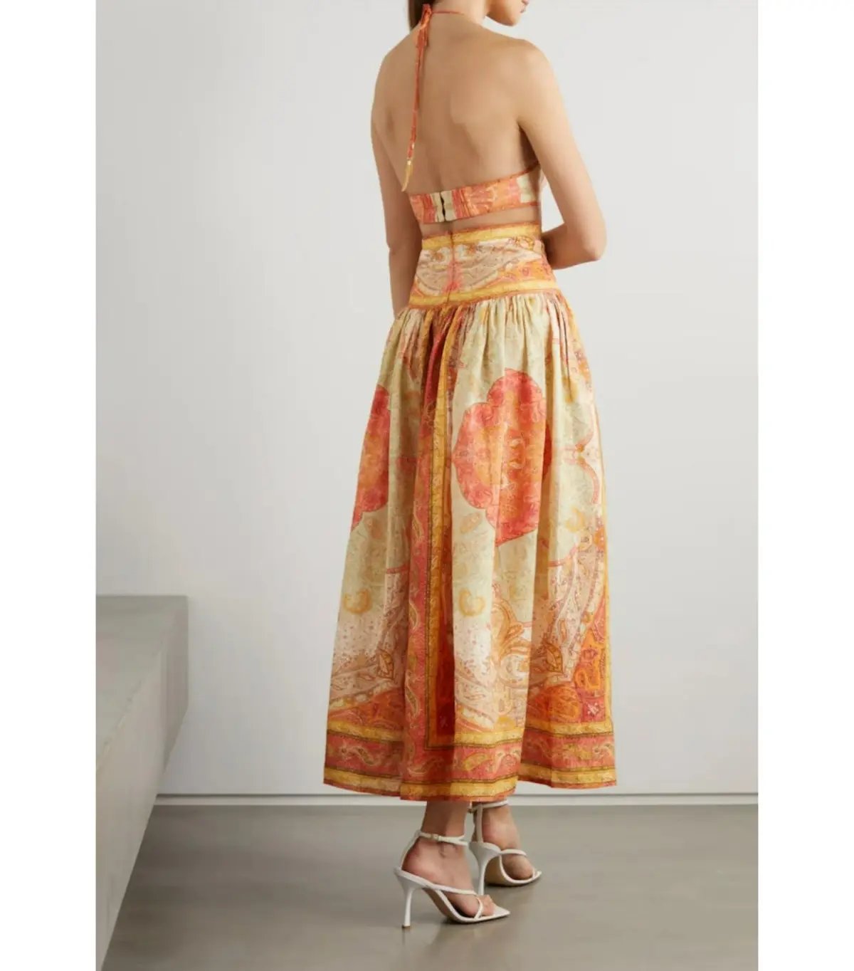 Zimmermann Anneke Cut Out Midi Dress Orange Paisley Print Size 1 / AU 10 photo 2