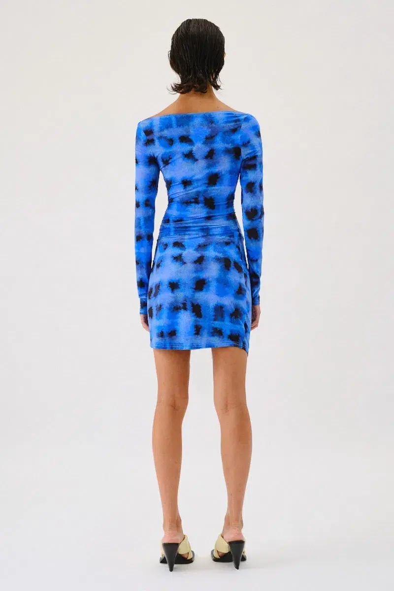 Suboo Shibori Long Sleeve Off Shoulder Dress Mini Blue Size 8 photo 3