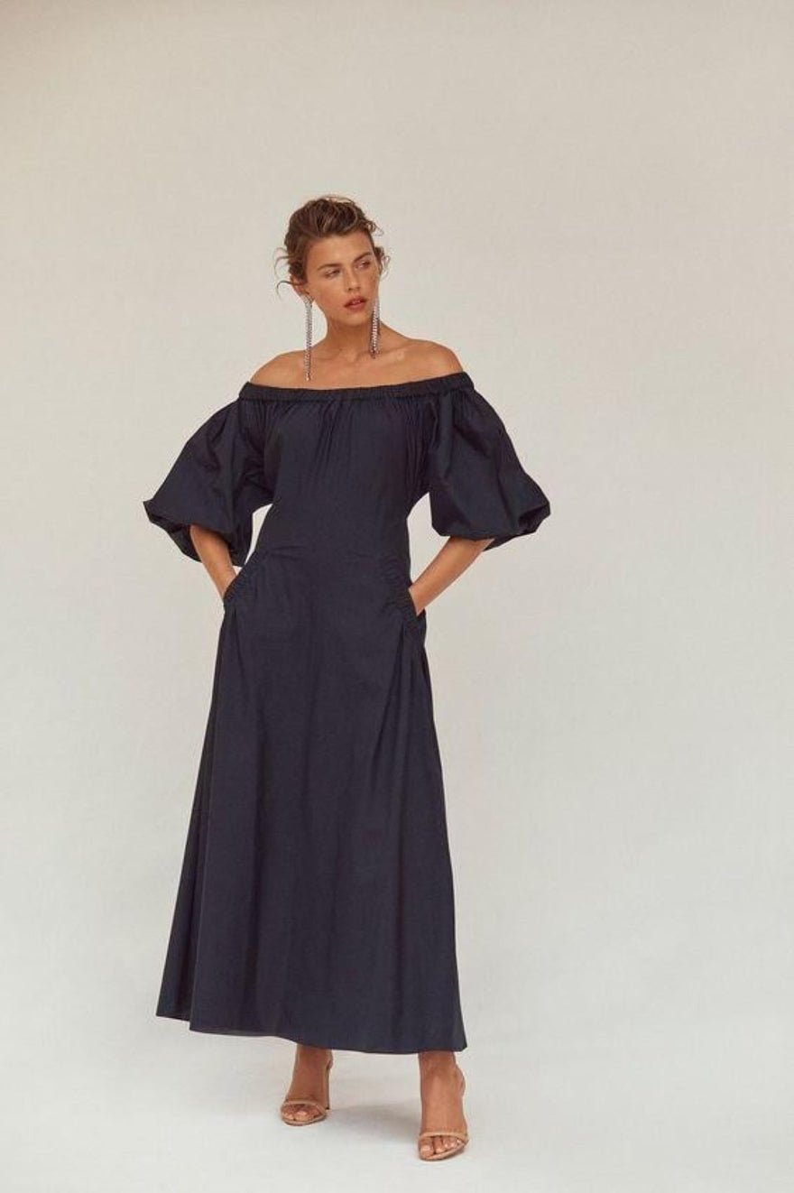 Scanlan Theodore Cotton Gathered Pocket Dress in Navy photo 2