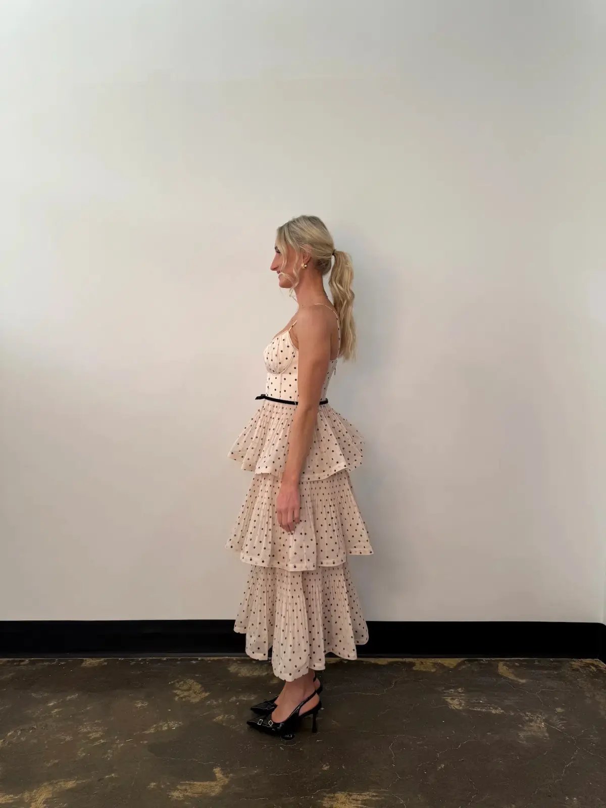 Zimmermann The Pleated Tiered Midi Dress in Cream/Black Polka Dot Size 8 photo 2
