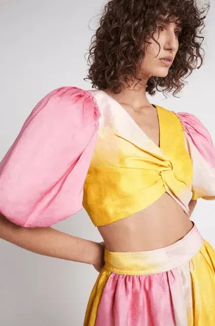 Aje Cloud Burst Puff Sleeve Cropped Top Tie Dye Pink Size 12 photo 2