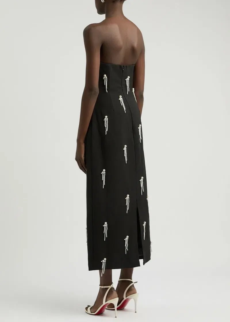Odd Muse The Ultimate Muse Strapless Pearl-embellished Midi Dress Black Size AU 10 photo 7
