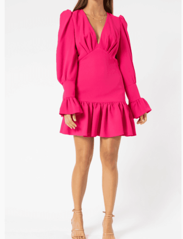 By Johnny Anna V Tulip Sleeve Dress in Punch Me Pink Size: 8 photo 3