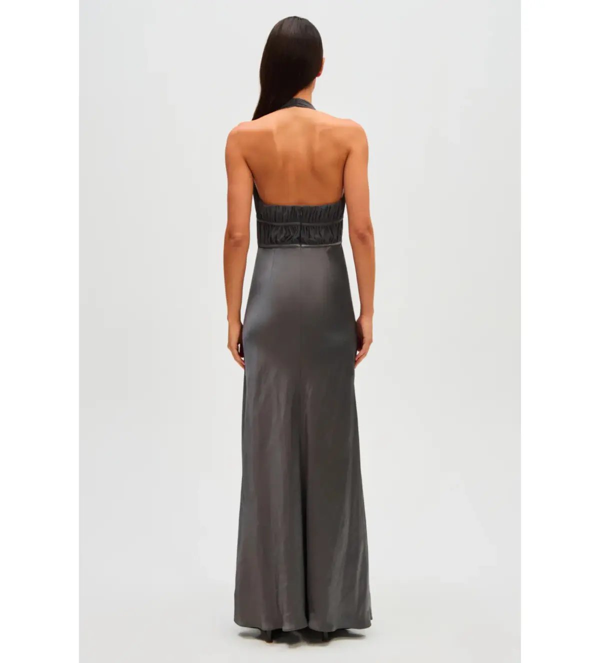 Misha Celine Satin Maxi Dress in Pewter Size 6/XS photo 5