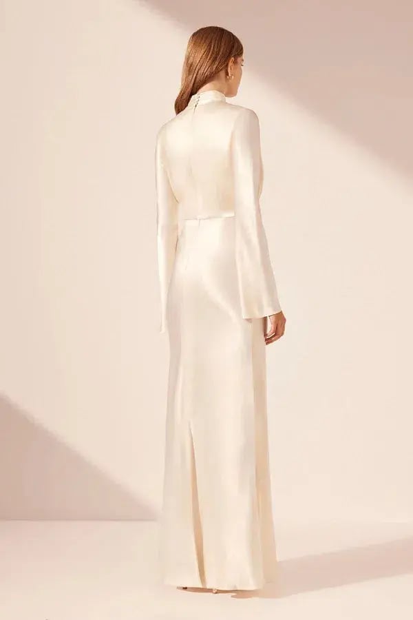 Shona Joy La Lune Plunged Long Sleeve Maxi Dress Cream Size 6 photo 4