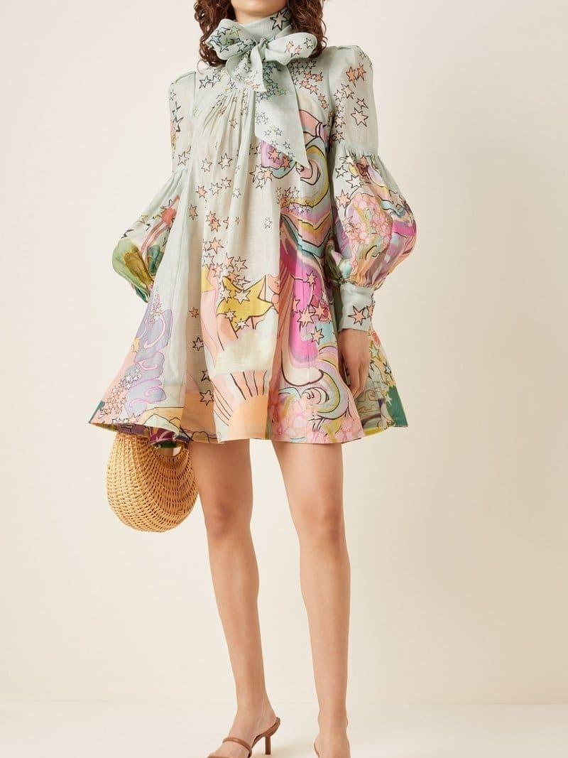 Zimmermann Concert Tie Neck Mini Dress Print Size 10 photo 2