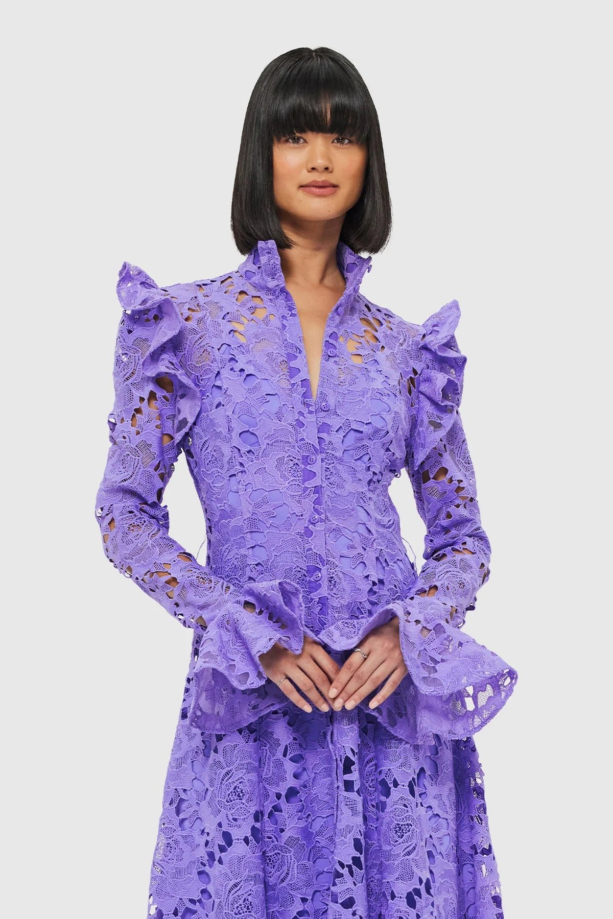 LEO LIN ALIYAH LACE BUTTERFLY SLEEVE MIDI DRESS - LAVENDER photo 2