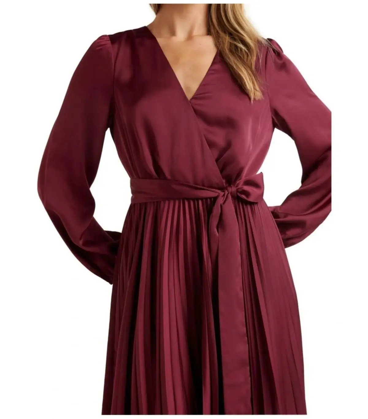 Forever New Ellery Pleated Wrap Midi Dress in Blackcurrant Size AU 6 photo 4