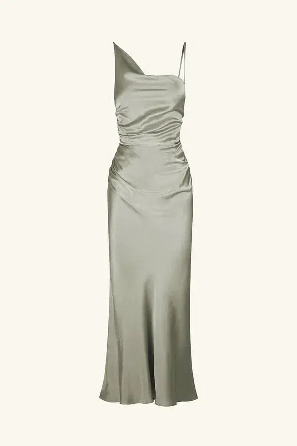 Shona Joy La Lune Asymmetrical Bias Cowl Midi Dress Sage Size 8 photo 5