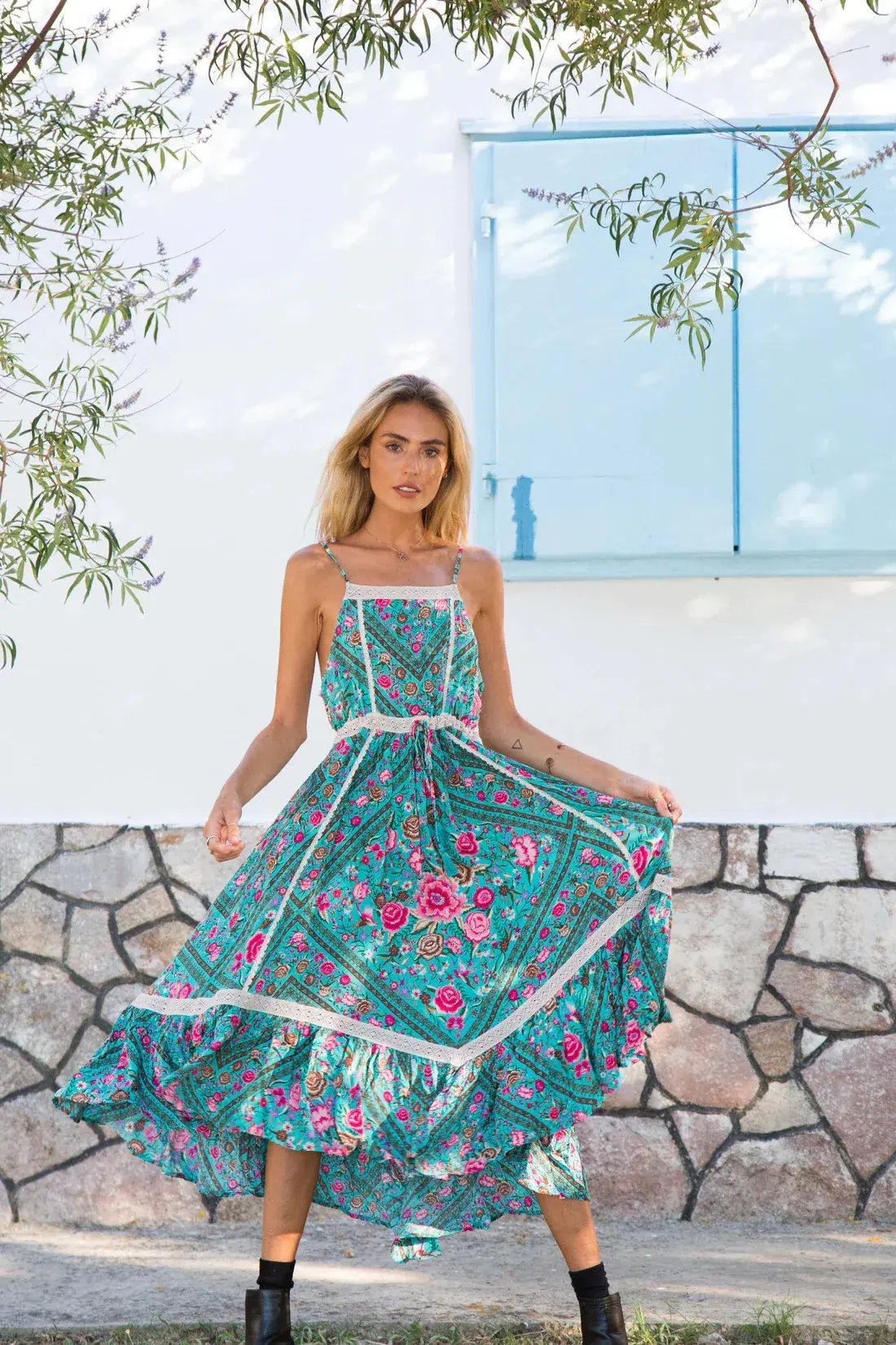 Spell Turquoise Babushka Midi Dress Size S/AU 8 photo 2