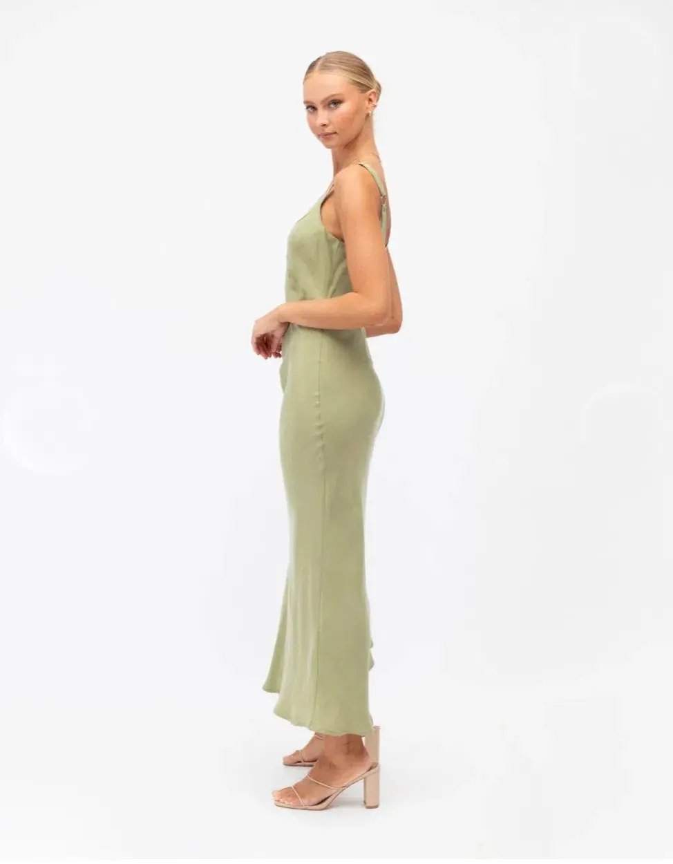 White Closet Sage Cupro Maxi Dress in Green Size 10 photo 2