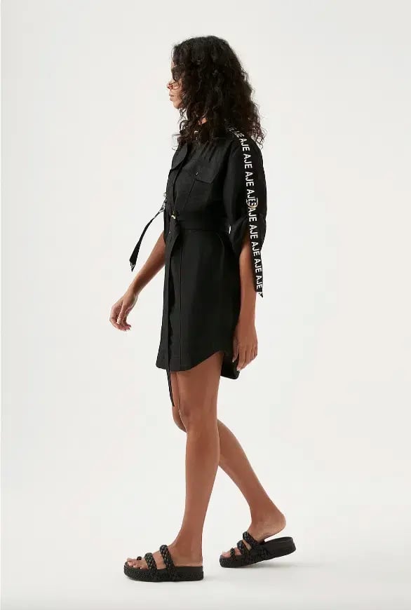 Aje Signal Logo Shirt Mini Dress Black Size 12 photo 2