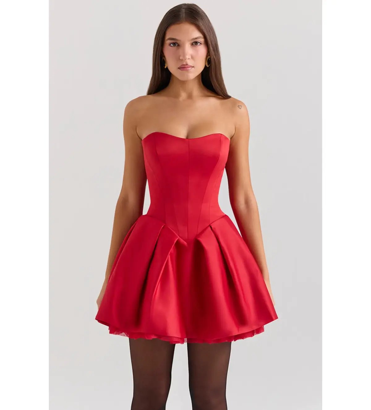 House Of CB Salome Satin Detachable Bow Mini Dress Holly Red Size L/AU 12 photo 3