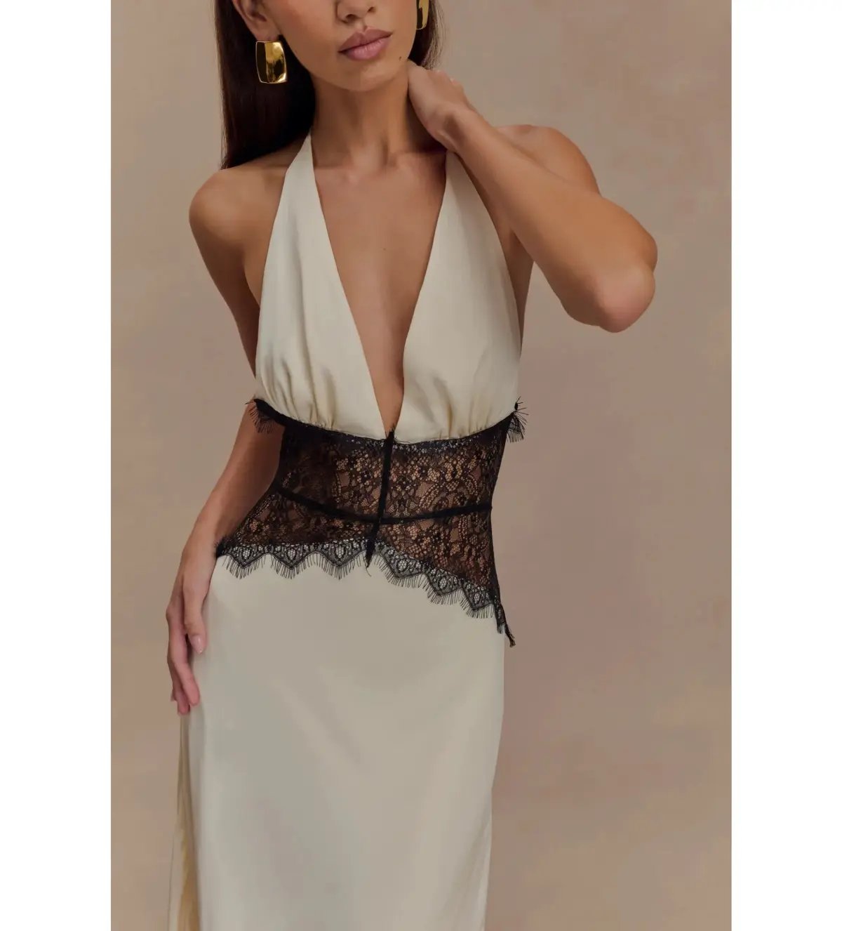 Meshki Dinah Lace and Satin Maxi Dress in Black/Ivory Size S/AU 8 photo 4