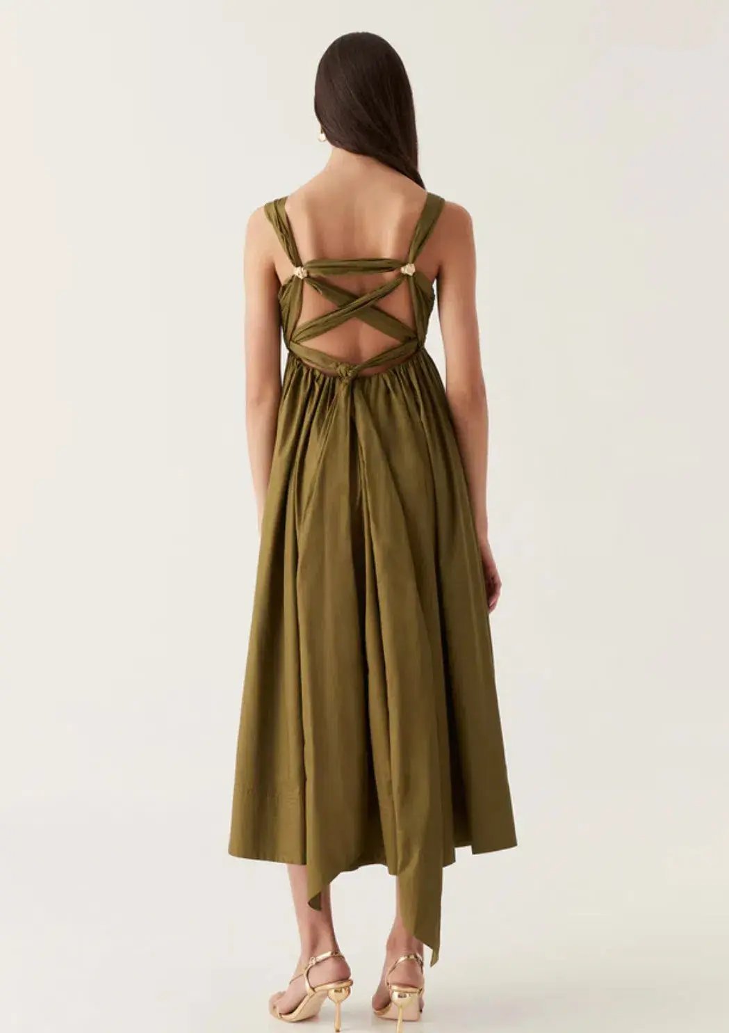 Aje Nova Tie Back Midi Dress Green Size 14 photo 3