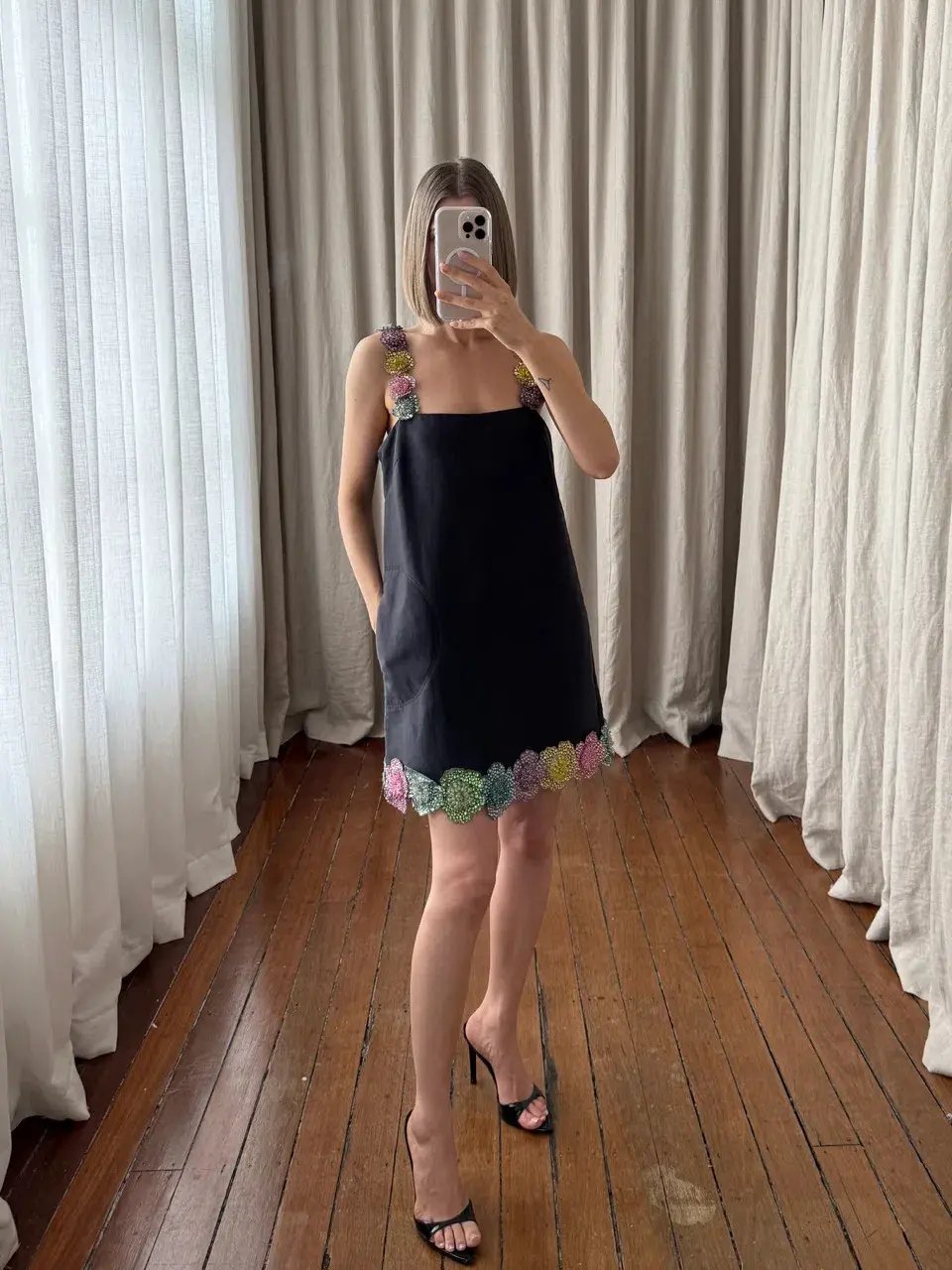 ALEMAIS Lolita Floral Beaded Mini Dress Black 10 AU photo 6