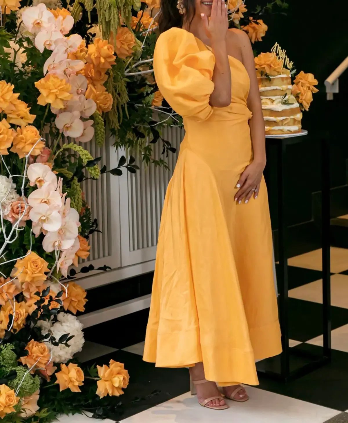 Aje Concept Linen and Silk One Shoulder Dress Yellow Size 6 photo 2