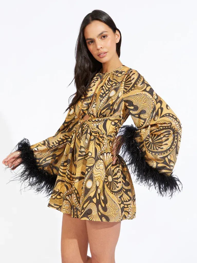 Alice McCall Gold Dust Feather Mini Dress Print Size 6 photo 4