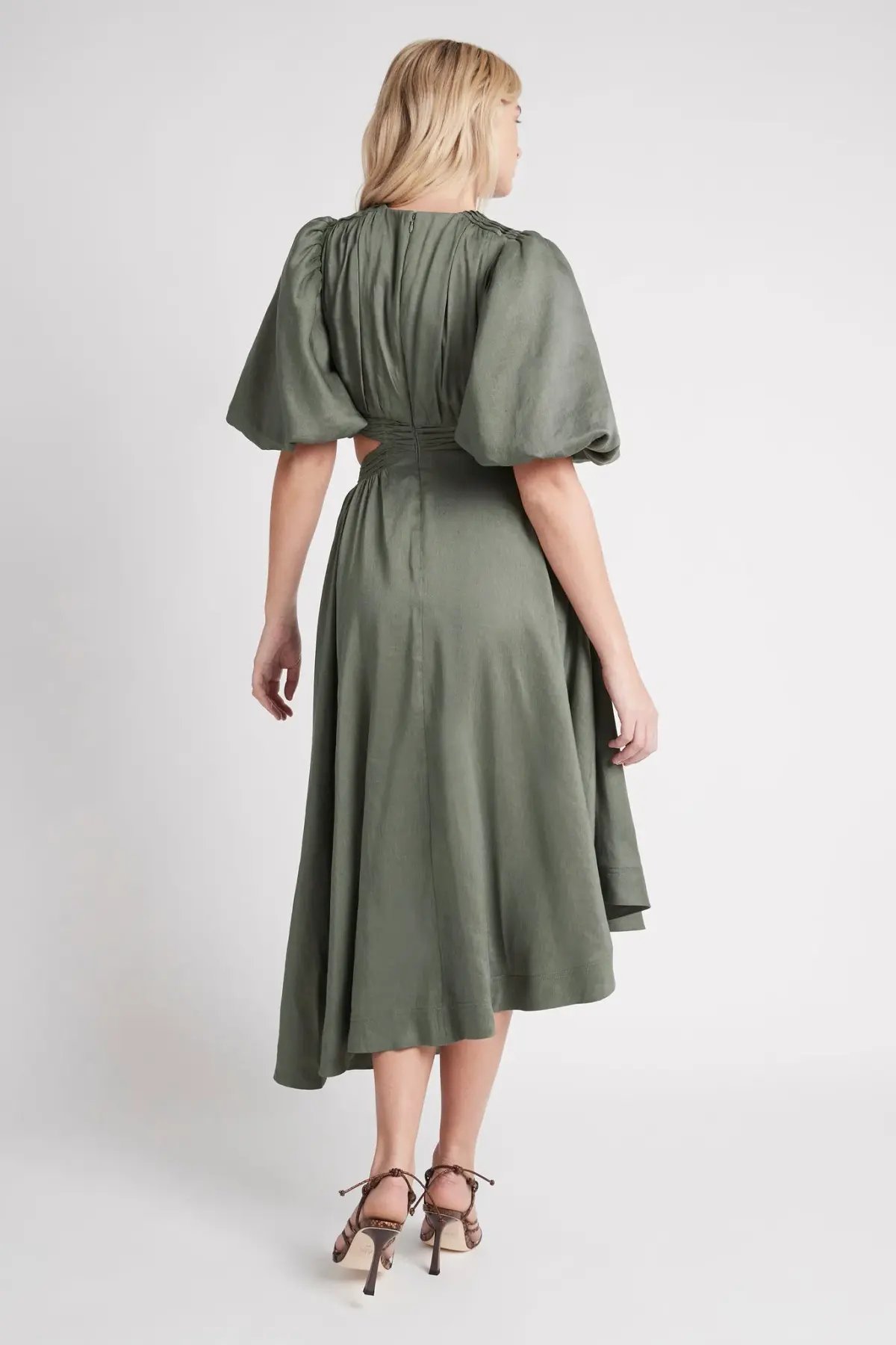 Aje Tidal Tucked Cut Out Midi Dress Green Size 8 photo 3