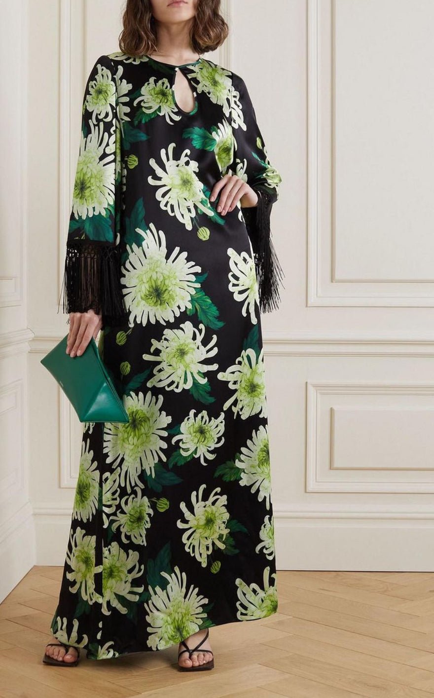 Andrew Gn Fringed Floral Print Silk Gown photo 2