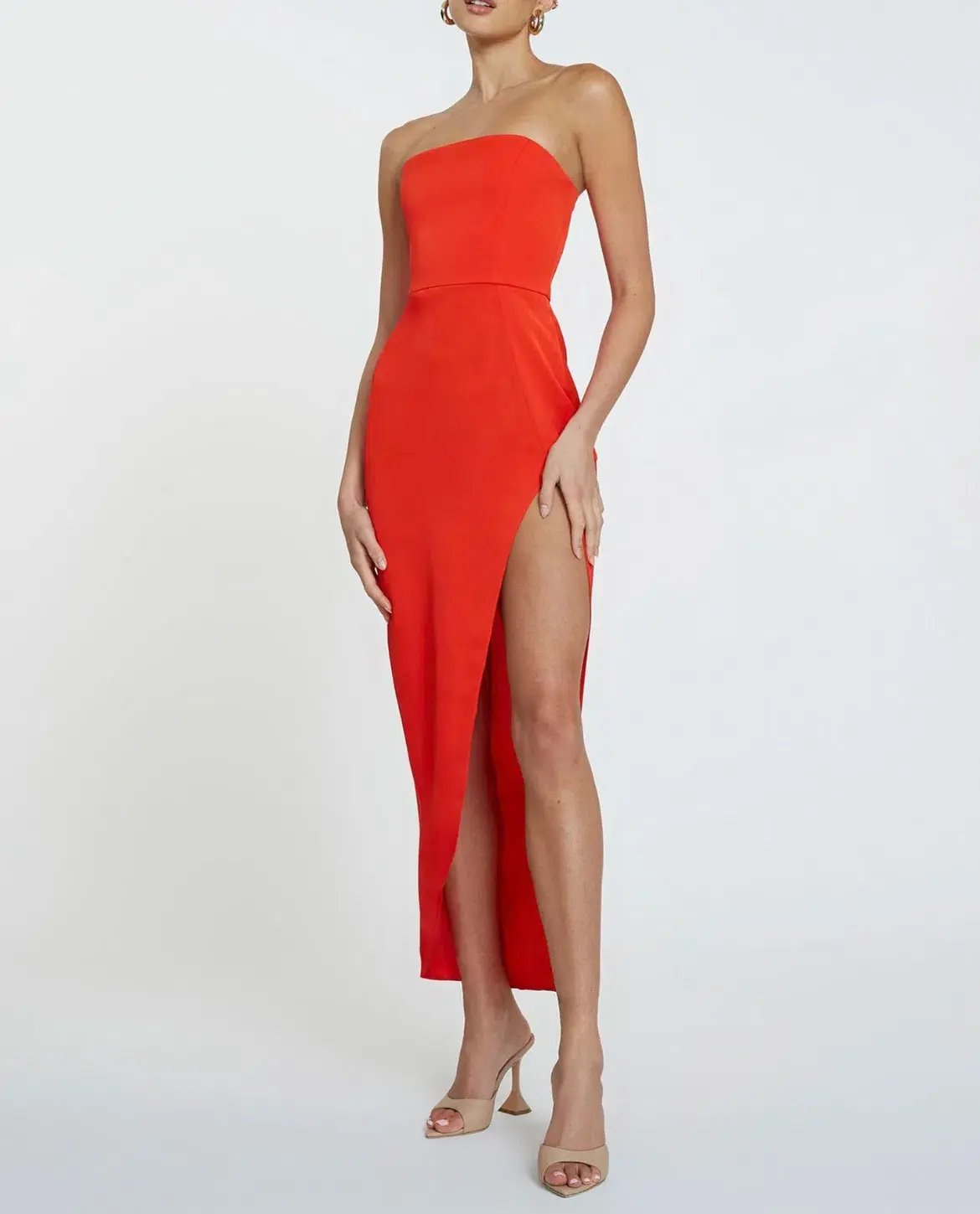 By Johnny The Lotus Strapless Midi Dress Red Size 6 photo 2