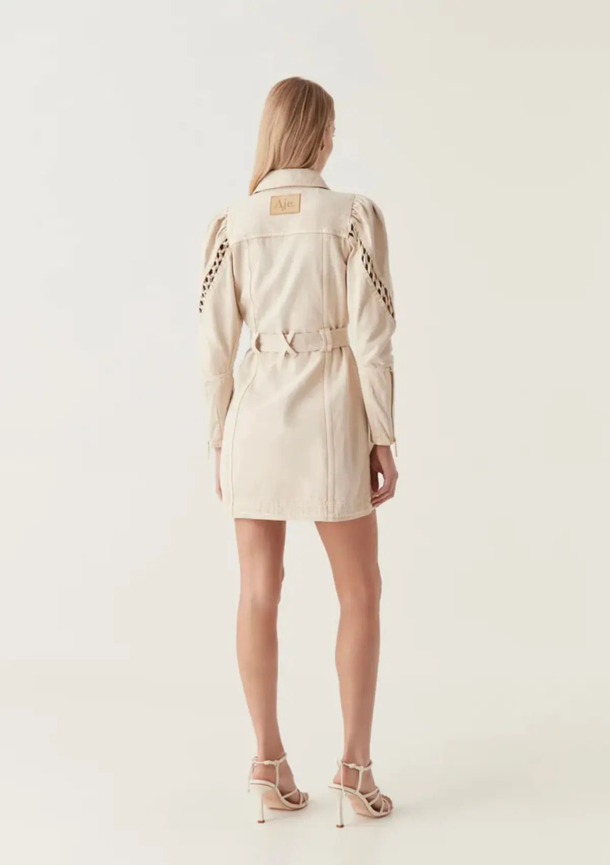 Aje Effie Braided Denim Mini Dress Beige Size 8 photo 3