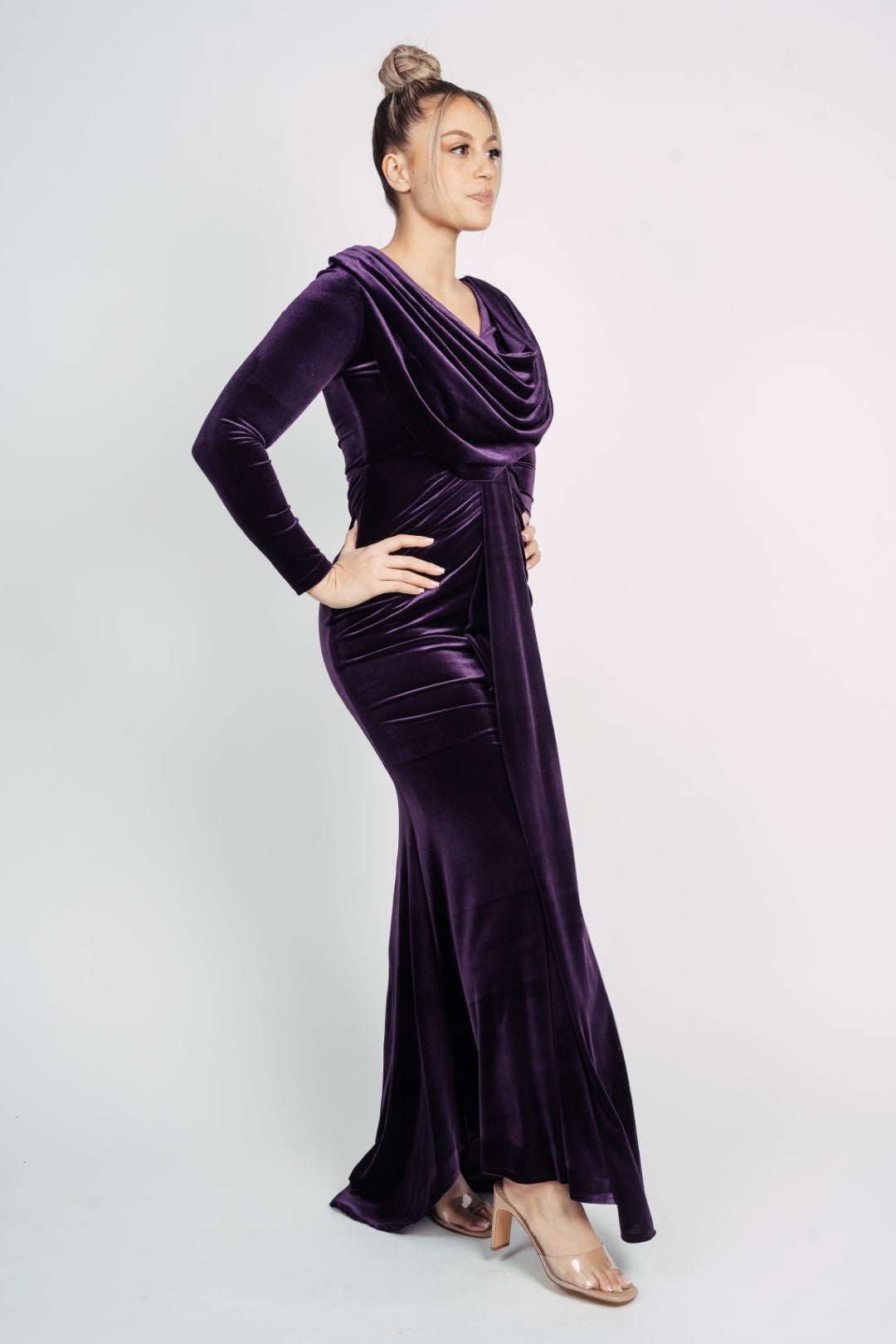 VELVED MISHA GOWN BY MY SECRET WARDROBE PURPLE photo 4